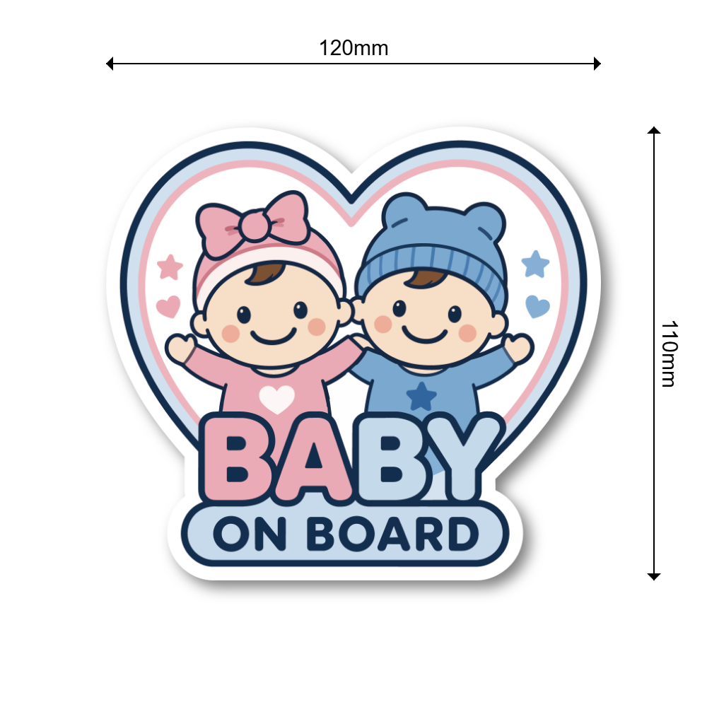 BABY ON BOARD ステッカー ベビーオンボード 赤ちゃんが乗っています 車用 かわいい ハートデザイン 防水 耐候 ふたご - 画像 (3)