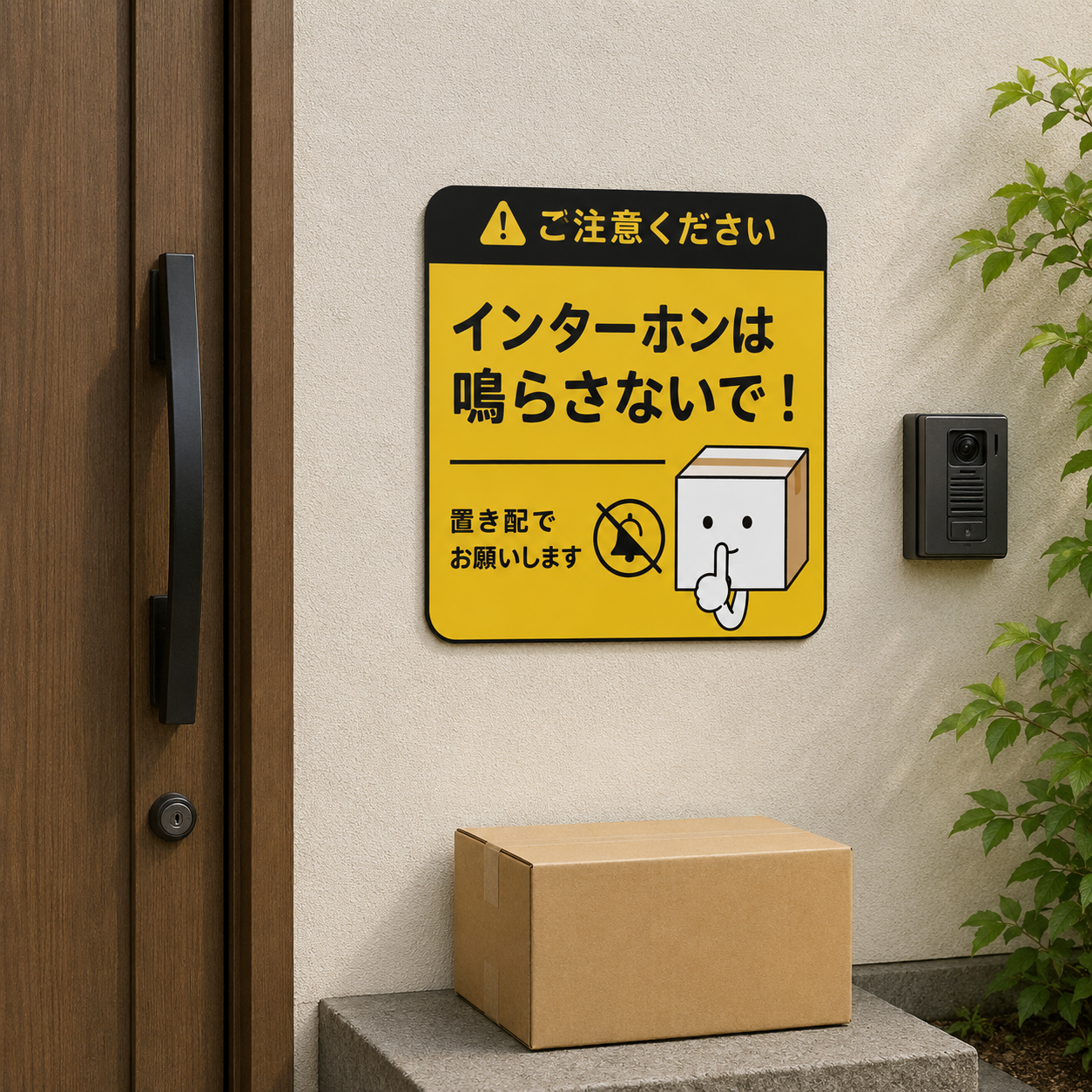 置き配 ステッカー インターホン不要 配達員向け 宅配ボックス 玄関 ドア 注意 サイン 防水 屋外対応 120mm イエロー|インターホン禁止 - 画像 (4)
