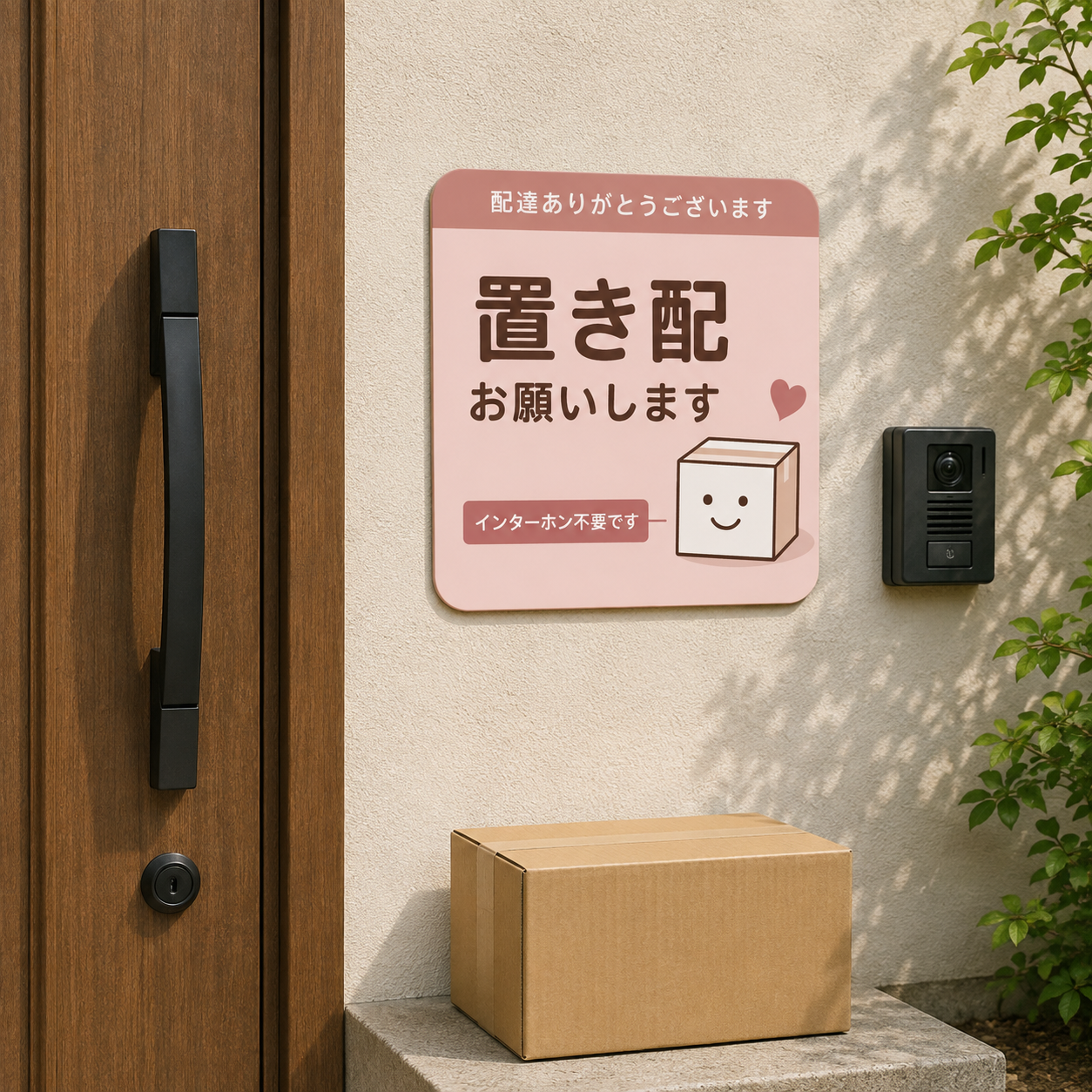 置き配 ステッカー インターホン不要 配達員向け 宅配ボックス 玄関 ドア 注意 サイン 防水 屋外対応 120mm ピンク|置き配お願いします - 画像 (4)