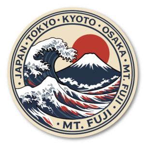 日本旅行 ステッカー 富士山 和風デザイン JAPAN トラベル 観光 東京 京都 桜 波 鳥居 レトロ風 丸型 デカール 富士山・波
