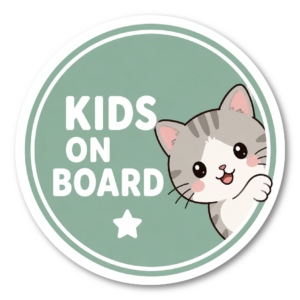 KIDS ON BOARD ステッカー 120mm 車用 ベビーインカー キッズインカー 赤ちゃん 子ども 安全運転サイン 防水・耐候 日本製 ねこ