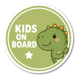 KIDS ON BOARD ステッカー 120mm 車用 ベビーインカー キッズインカー 赤ちゃん 子ども 安全運転サイン 防水・耐候 日本製 きょうりゅう