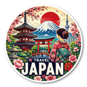 世界の国 トラベルステッカー 丸型 国旗 ランドマーク 海外旅行 観光地 イラスト おしゃれ スーツケース 車 パソコン デコレーション 日本 / Japan
