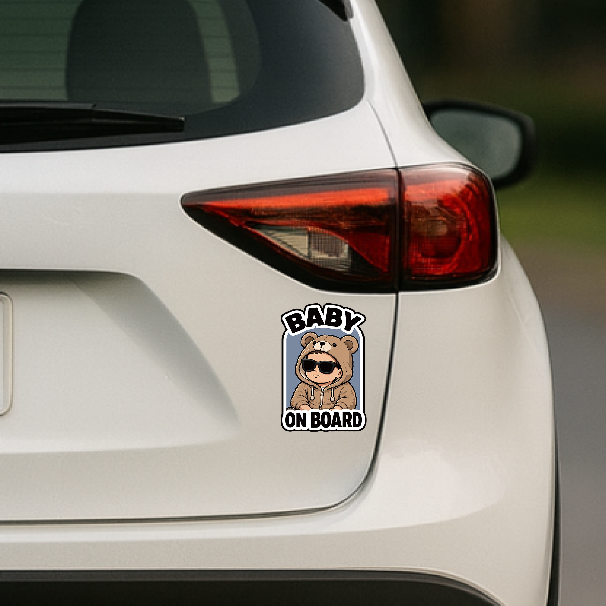 BABY ON BOARD ベビーオンボード ステッカー くま着ぐるみ サングラス 赤ちゃん 車用 ベビーインカー 防水 耐候 かわいい Baby Boy / ブルー - 画像 (4)