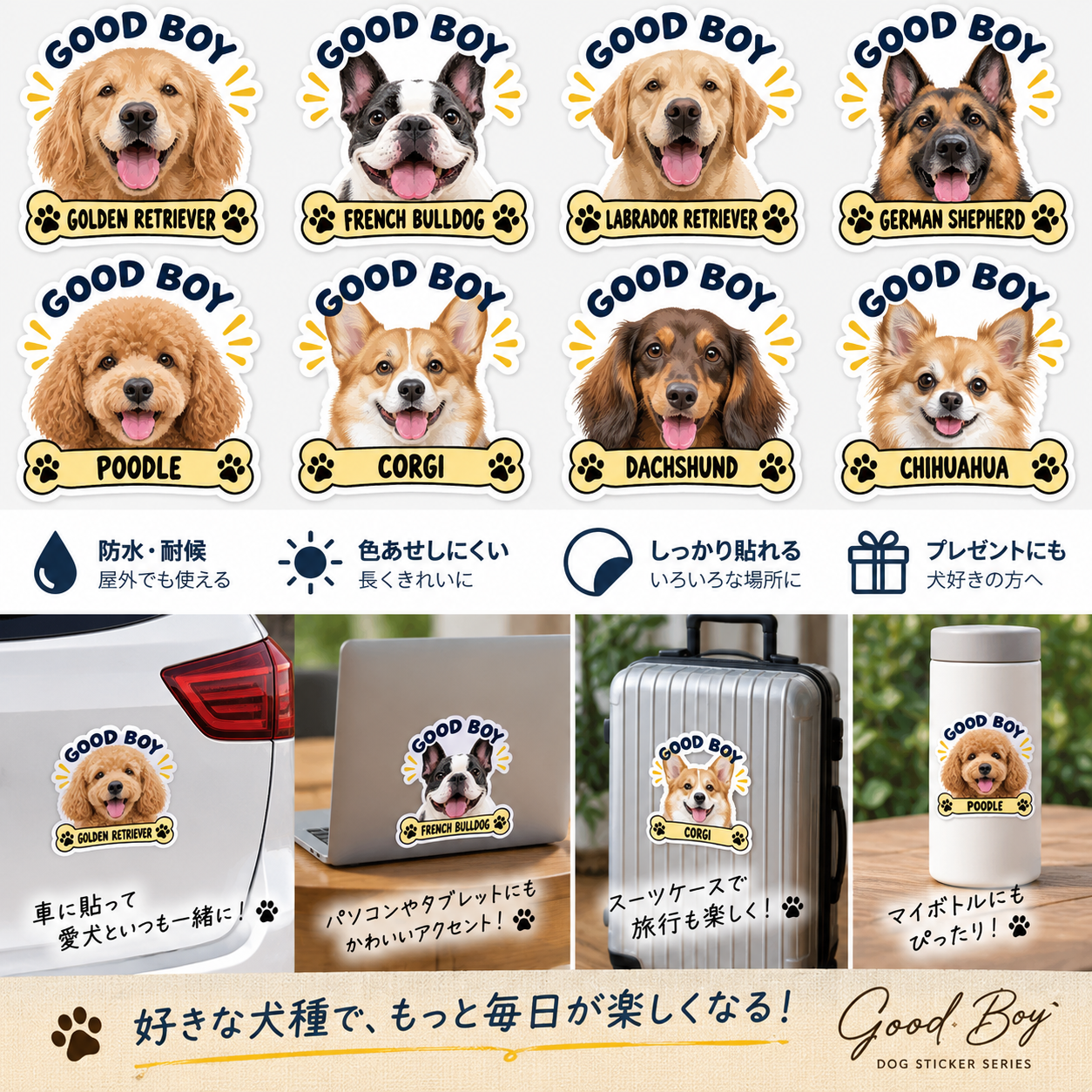 GOOD BOY 犬 ステッカー 犬種別 ドッグステッカー かわいい 愛犬 車 バイク スーツケース 防水 耐候 犬グッズ プードル - 画像 (4)