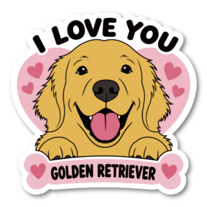 犬 ステッカー I LOVE YOU ハート柄 犬イラスト 骨モチーフ ゴールデンレトリバー