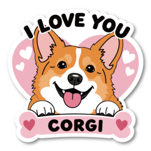 犬 ステッカー I LOVE YOU ハート柄 犬イラスト 骨モチーフ コーギー