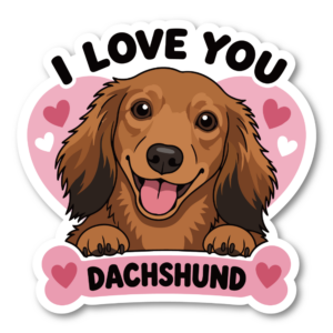 犬 ステッカー I LOVE YOU ハート柄 犬イラスト 骨モチーフ ダックスフンド
