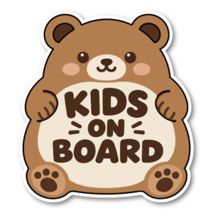 KIDS ON BOARD 車用 ステッカー 子供が乗っています くま 120×132mm ブラウン