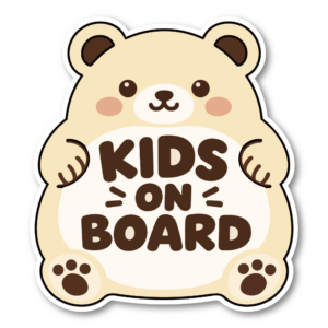 KIDS ON BOARD 車用 ステッカー 子供が乗っています くま 120×132mm クリーム