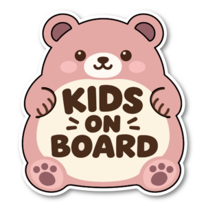 KIDS ON BOARD 車用 ステッカー 子供が乗っています くま 120×132mm ピンク