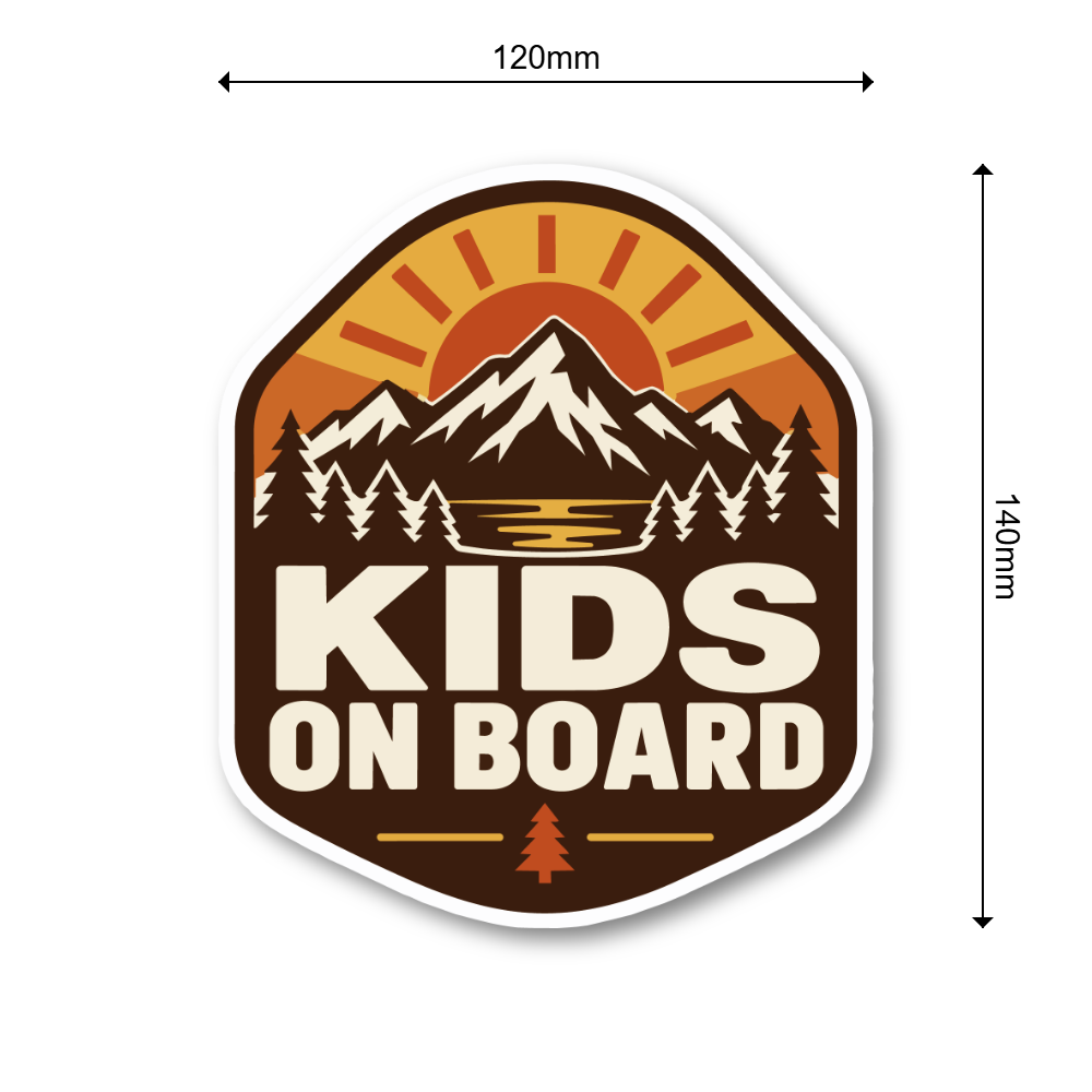 KIDS ON BOARD 車用 ステッカー 子供が乗っています アウトドア 120×140mm 山と夕日 ブラウン - 画像 (3)