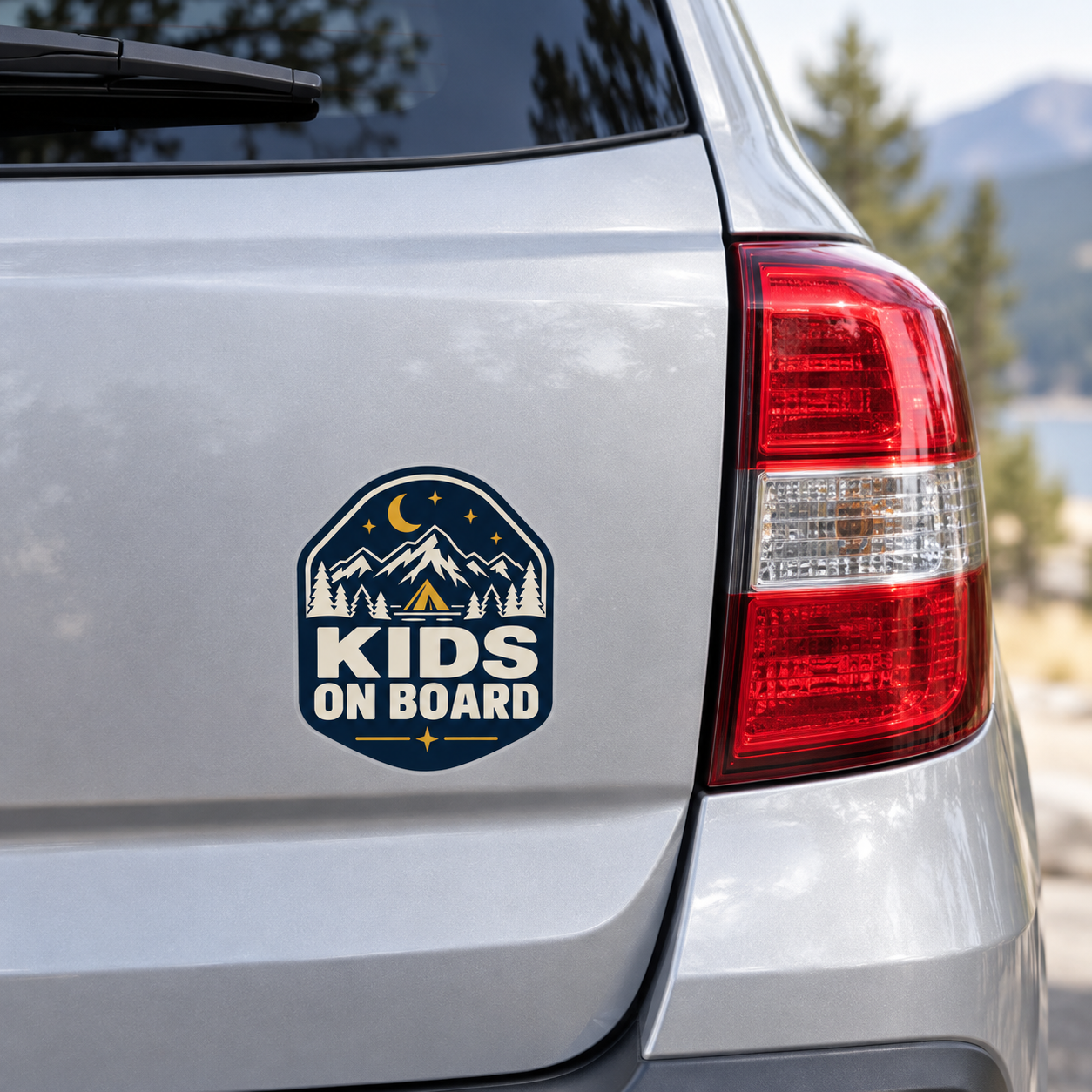 KIDS ON BOARD 車用 ステッカー 子供が乗っています アウトドア 120×140mm 星空キャンプ ネイビー - 画像 (5)