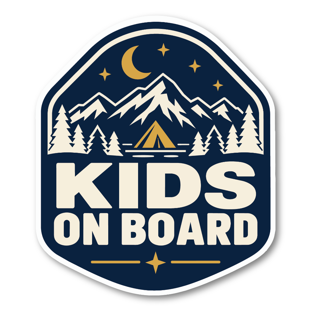 KIDS ON BOARD 車用 ステッカー 子供が乗っています アウトドア 120×140mm 星空キャンプ ネイビー