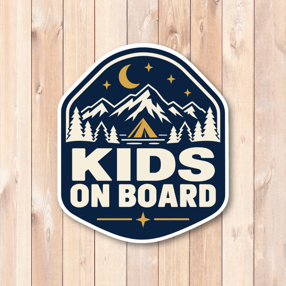 KIDS ON BOARD 車用 ステッカー 子供が乗っています アウトドア 120×140mm 星空キャンプ ネイビー - 画像 (2)