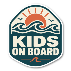 KIDS ON BOARD 車用 ステッカー 子供が乗っています アウトドア 120×140mm 海と夕日 ティール