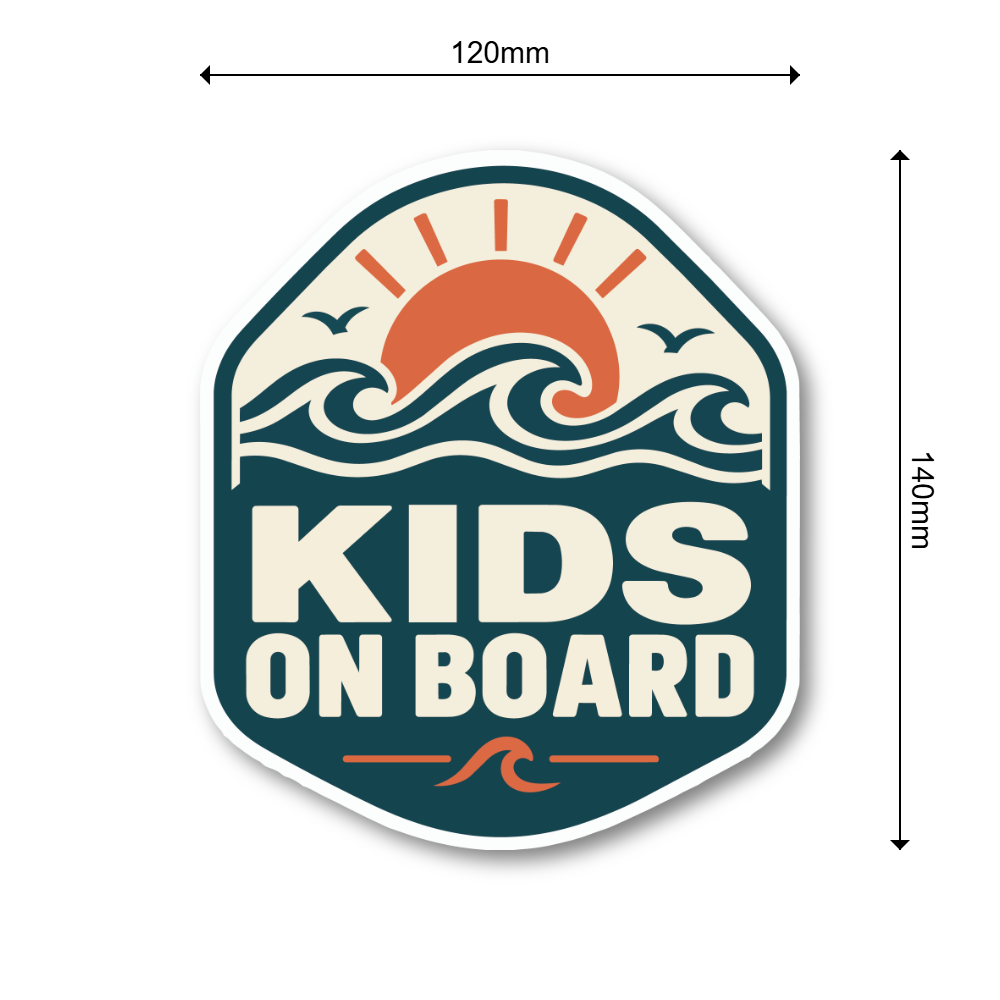 KIDS ON BOARD 車用 ステッカー 子供が乗っています アウトドア 120×140mm 海と夕日 ティール - 画像 (3)