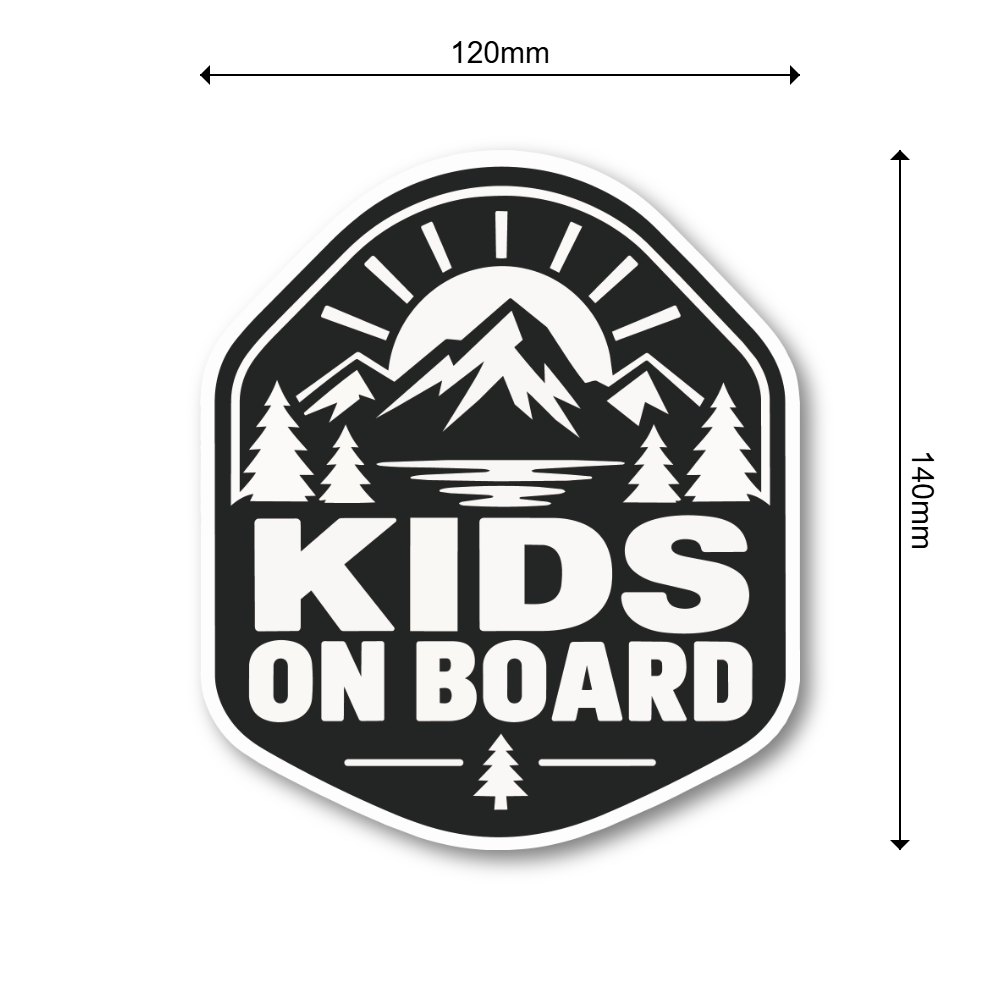 KIDS ON BOARD 車用 ステッカー 子供が乗っています アウトドア 120×140mm 山と湖 モノクロ - 画像 (3)