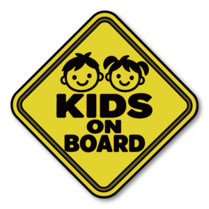KIDS ON BOARD 車用ステッカー 子供が乗っています 男の子と女の子 イエロー×ブラック 120×120mm