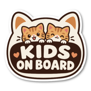 KIDS ON BOARD ステッカー 猫デザイン 子供乗車中 車用 かわいい キッズオンボード 防水 UVカット 屋外対応 約120mm 茶トラ