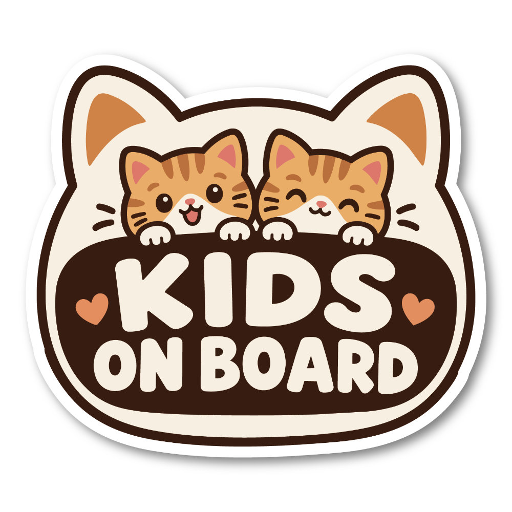 KIDS ON BOARD ステッカー 猫デザイン 子供乗車中 車用 かわいい キッズオンボード 防水 UVカット 屋外対応 約120mm 茶トラ