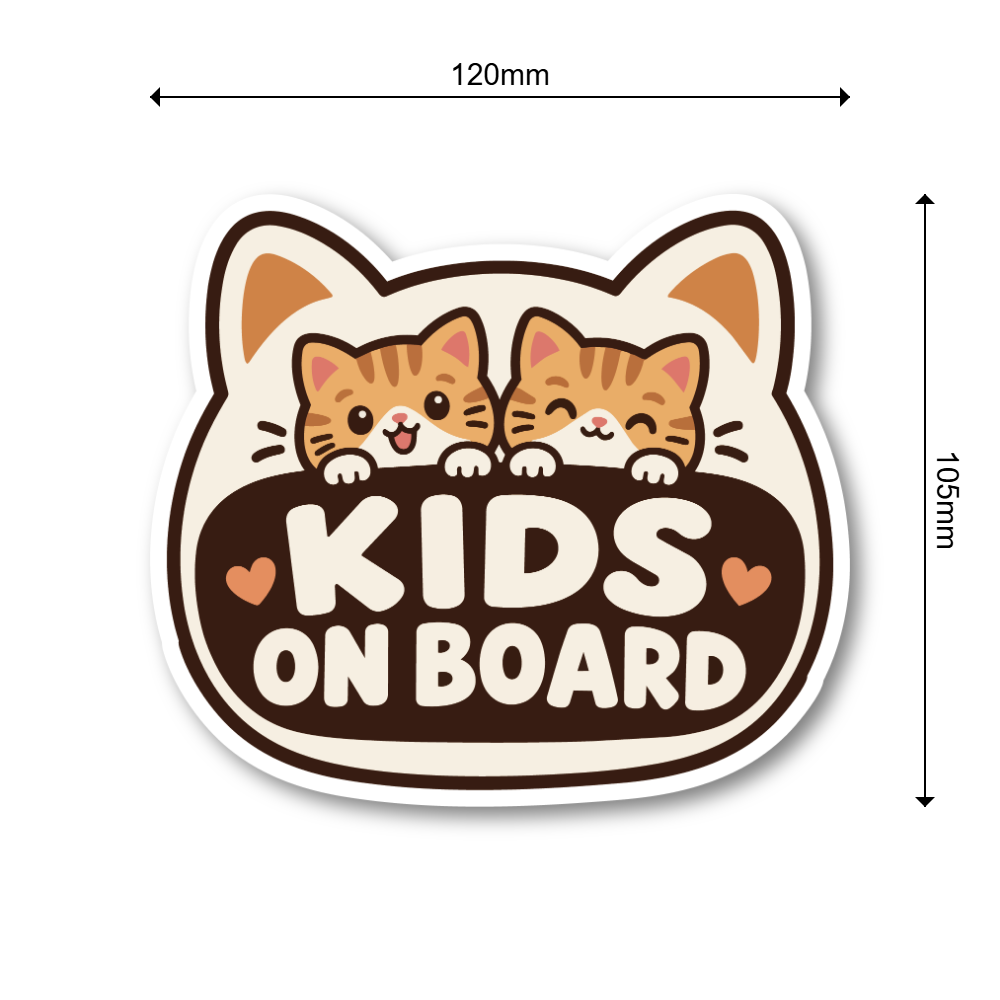 KIDS ON BOARD ステッカー 猫デザイン 子供乗車中 車用 かわいい キッズオンボード 防水 UVカット 屋外対応 約120mm 茶トラ - 画像 (3)