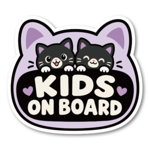 KIDS ON BOARD ステッカー 猫デザイン 子供乗車中 車用 かわいい キッズオンボード 防水 UVカット 屋外対応 約120mm 黒猫