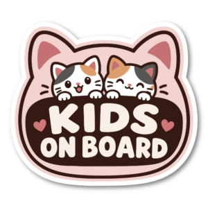 KIDS ON BOARD ステッカー 猫デザイン 子供乗車中 車用 かわいい キッズオンボード 防水 UVカット 屋外対応 約120mm 三毛猫