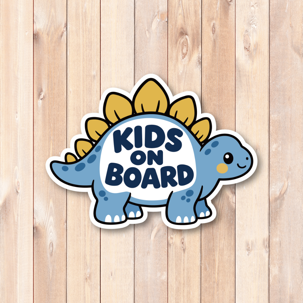 KIDS ON BOARD 恐竜 ステッカー 子供が乗っています キッズオンボード 車用 かわいい 防水 UVカット ブルー - 画像 (2)