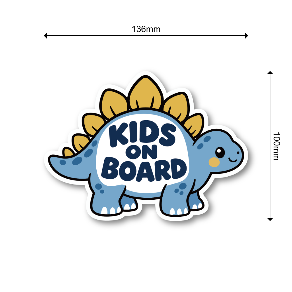 KIDS ON BOARD 恐竜 ステッカー 子供が乗っています キッズオンボード 車用 かわいい 防水 UVカット ブルー - 画像 (3)