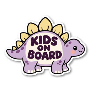 KIDS ON BOARD 恐竜 ステッカー 子供が乗っています キッズオンボード 車用 かわいい 防水 UVカット パープル