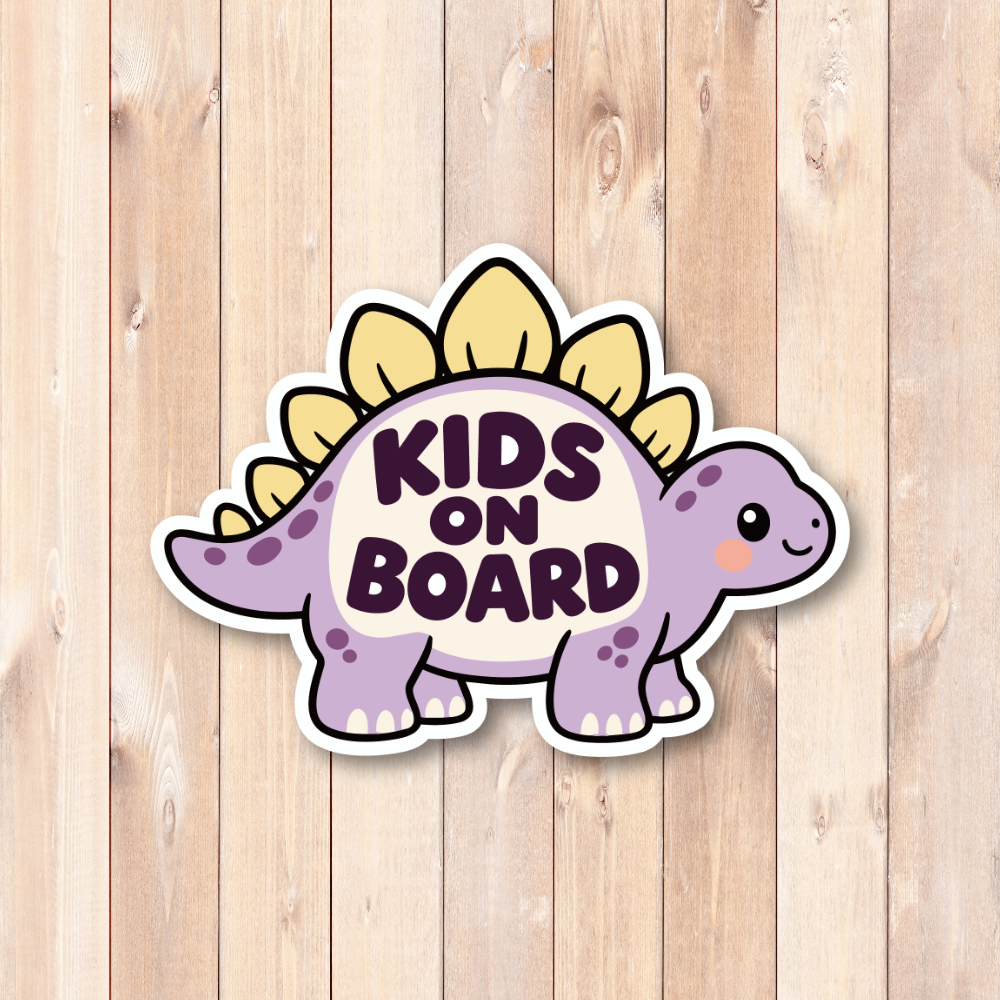 KIDS ON BOARD 恐竜 ステッカー 子供が乗っています キッズオンボード 車用 かわいい 防水 UVカット パープル - 画像 (2)