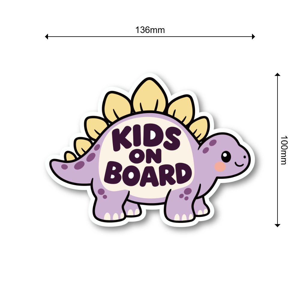 KIDS ON BOARD 恐竜 ステッカー 子供が乗っています キッズオンボード 車用 かわいい 防水 UVカット パープル - 画像 (3)