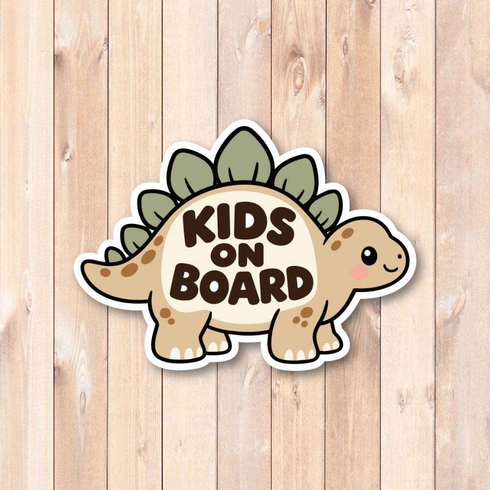 KIDS ON BOARD 恐竜 ステッカー 子供が乗っています キッズオンボード 車用 かわいい 防水 UVカット ベージュ - 画像 (2)