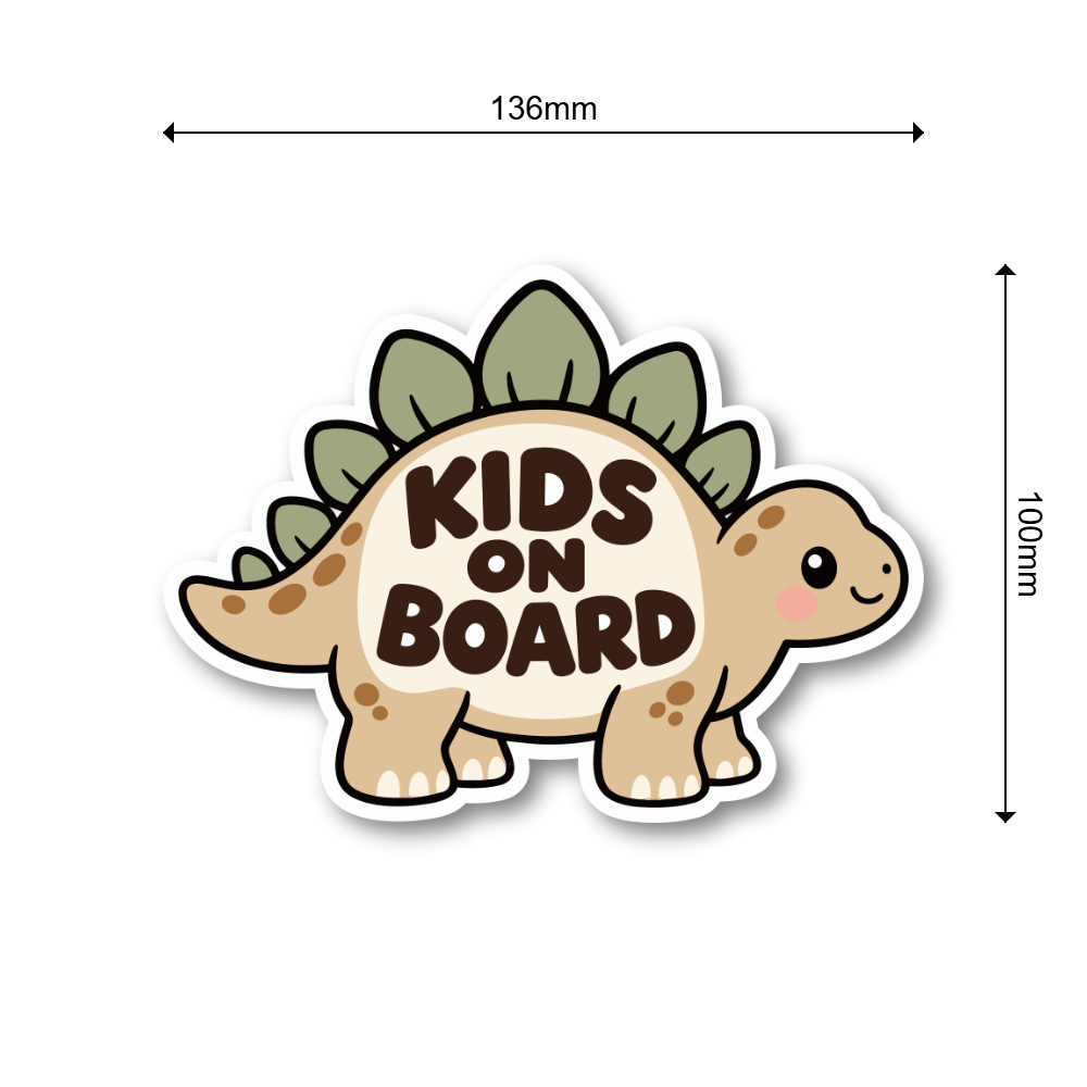 KIDS ON BOARD 恐竜 ステッカー 子供が乗っています キッズオンボード 車用 かわいい 防水 UVカット ベージュ - 画像 (3)