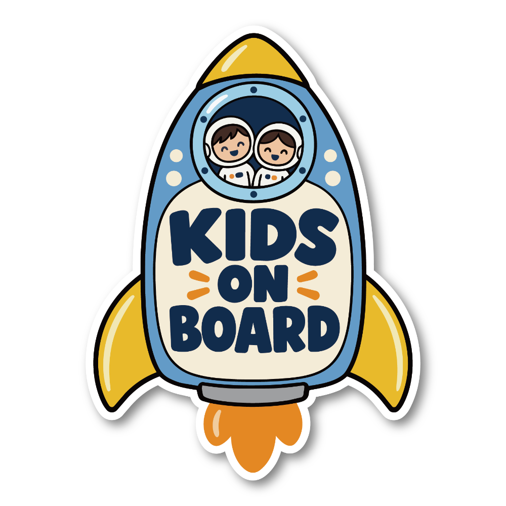 KIDS ON BOARD 車用ステッカー 子ども乗車中 ロケットデザイン 100×136mm ブルー