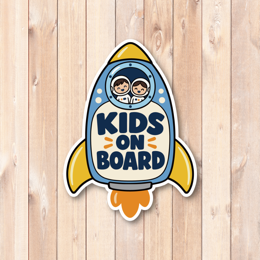 KIDS ON BOARD 車用ステッカー 子ども乗車中 ロケットデザイン 100×136mm ブルー - 画像 (2)