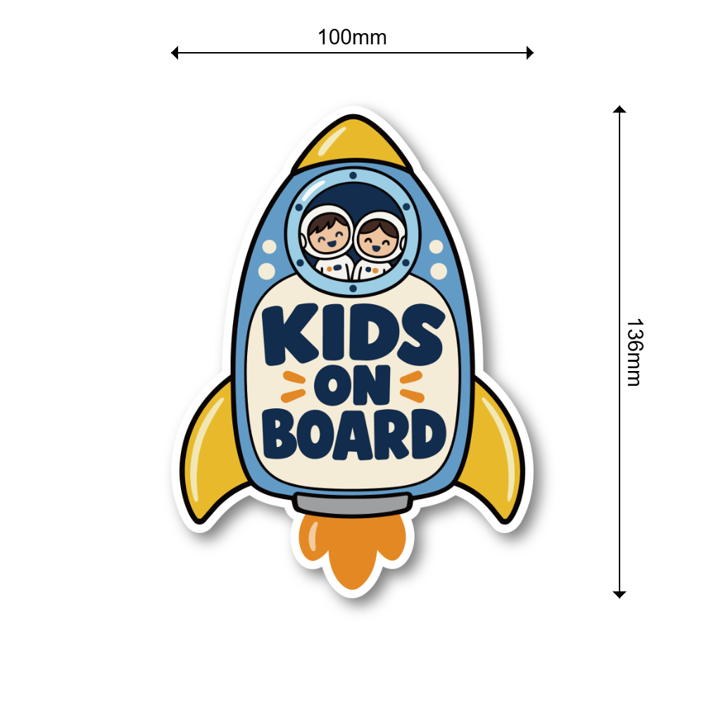 KIDS ON BOARD 車用ステッカー 子ども乗車中 ロケットデザイン 100×136mm ブルー - 画像 (3)