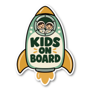 KIDS ON BOARD 車用ステッカー 子ども乗車中 ロケットデザイン 100×136mm グリーン