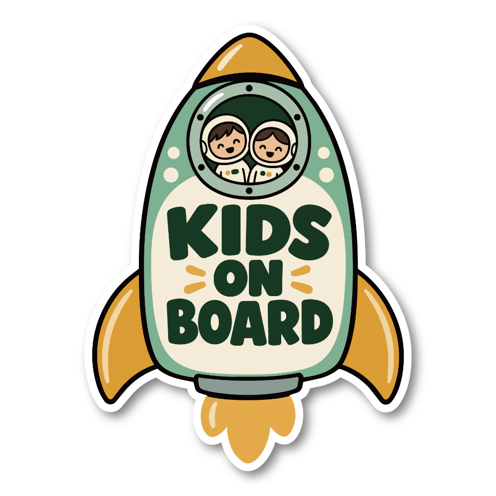 KIDS ON BOARD 車用ステッカー 子ども乗車中 ロケットデザイン 100×136mm グリーン