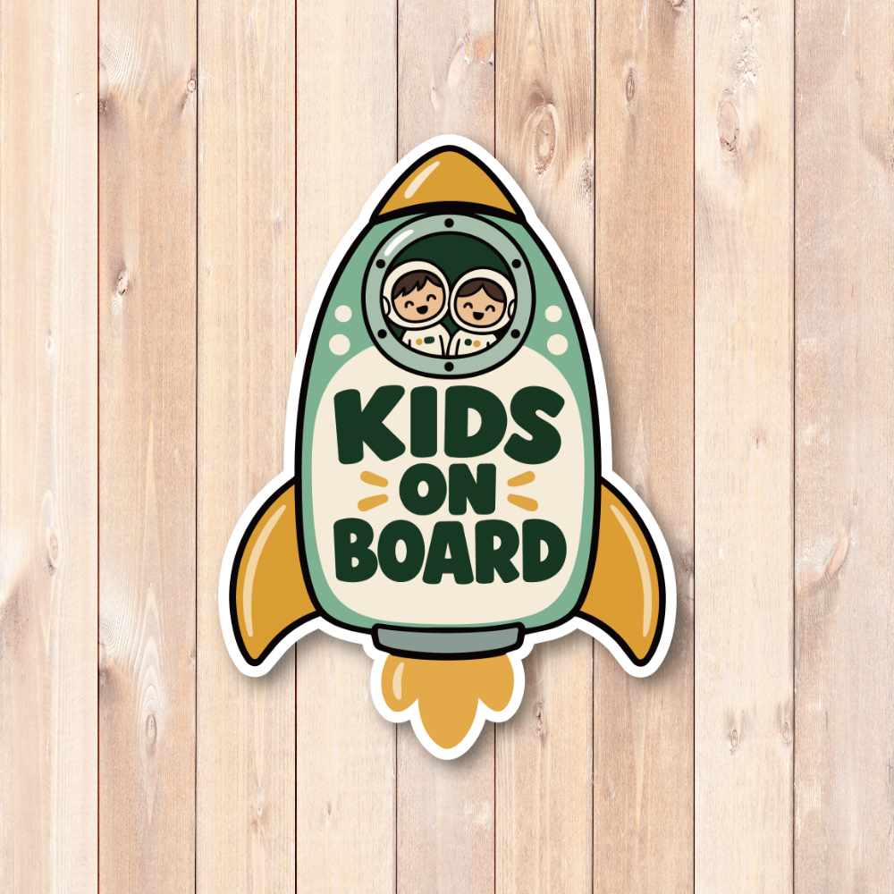 KIDS ON BOARD 車用ステッカー 子ども乗車中 ロケットデザイン 100×136mm グリーン - 画像 (2)