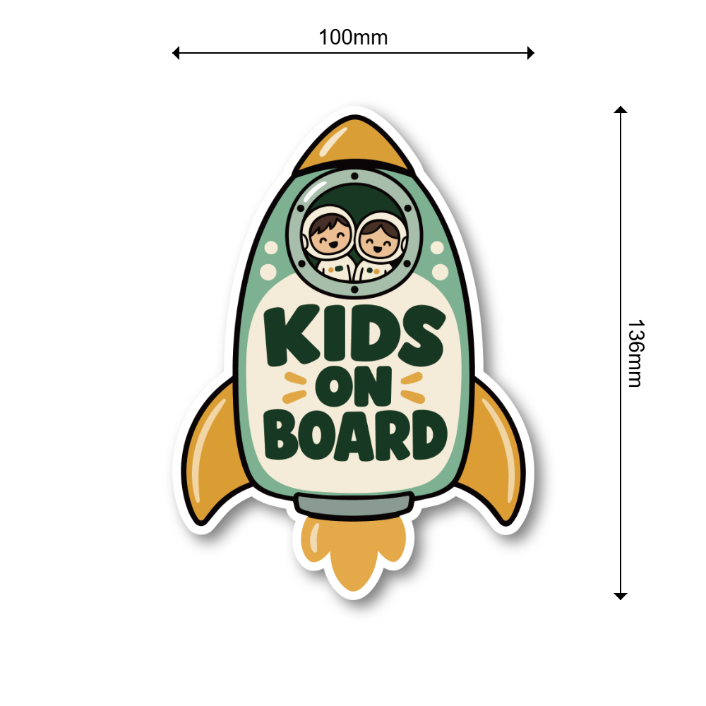 KIDS ON BOARD 車用ステッカー 子ども乗車中 ロケットデザイン 100×136mm グリーン - 画像 (3)