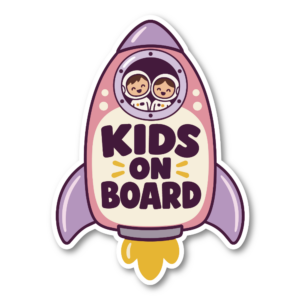 KIDS ON BOARD 車用ステッカー 子ども乗車中 ロケットデザイン 100×136mm ピンク