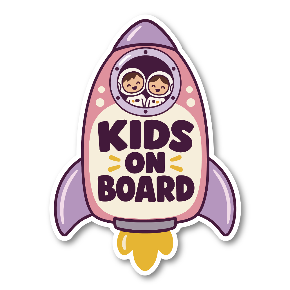 KIDS ON BOARD 車用ステッカー 子ども乗車中 ロケットデザイン 100×136mm ピンク