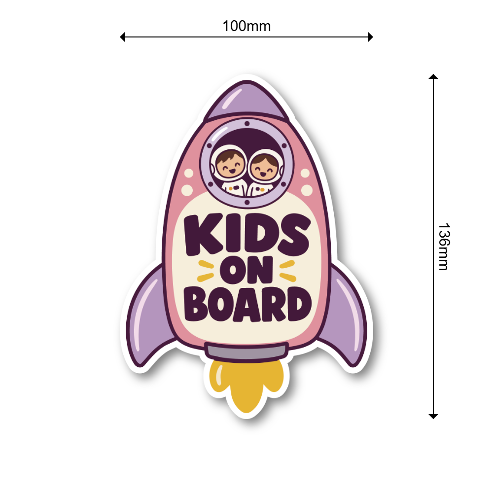 KIDS ON BOARD 車用ステッカー 子ども乗車中 ロケットデザイン 100×136mm ピンク - 画像 (3)