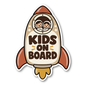 KIDS ON BOARD 車用ステッカー 子ども乗車中 ロケットデザイン 100×136mm ブラウン