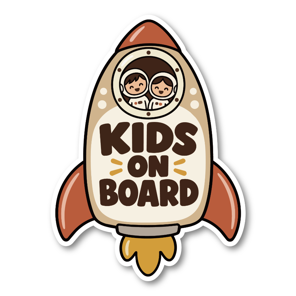 KIDS ON BOARD 車用ステッカー 子ども乗車中 ロケットデザイン 100×136mm ブラウン