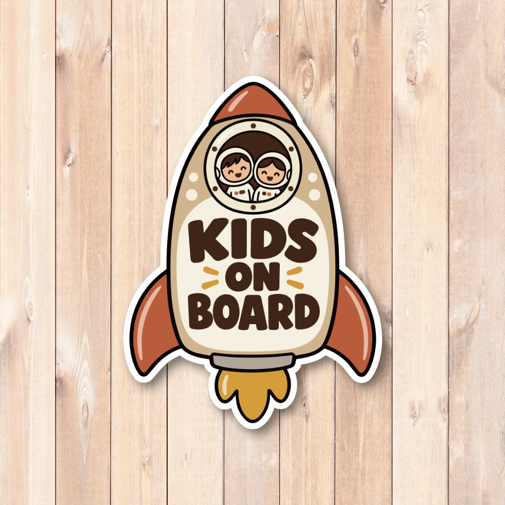 KIDS ON BOARD 車用ステッカー 子ども乗車中 ロケットデザイン 100×136mm ブラウン - 画像 (2)