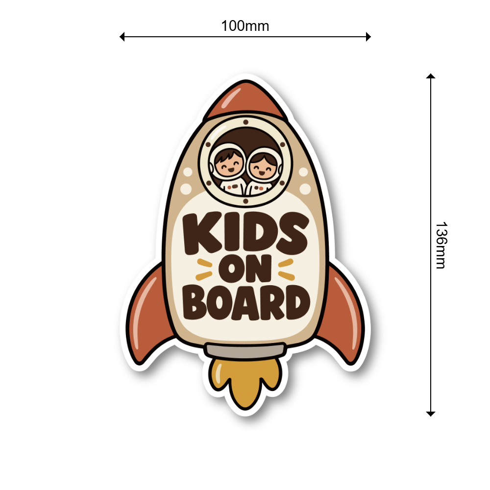 KIDS ON BOARD 車用ステッカー 子ども乗車中 ロケットデザイン 100×136mm ブラウン - 画像 (3)