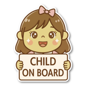 CHILD ON BOARD 車用 ステッカー 子供が乗っています 120×160mm 女の子 リボン